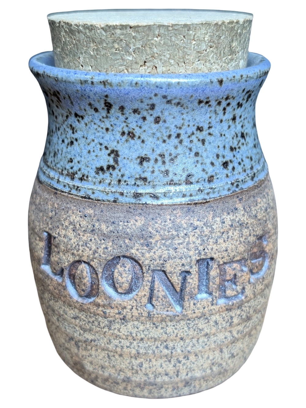 Studio Pottery "Loonies" Coin Jar Cork Top Sheila Shaw Calgary | Speckled Glaze
